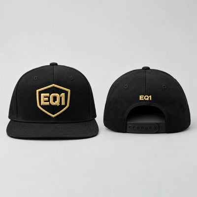 EQ1 Authority Zero High Crown Cap in black, front and back