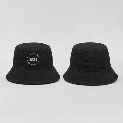 EQ1 Circular Motion Bucket Hat in black, front and back