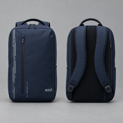 EQ1 Grid Column Backpack in ink navy, front and back