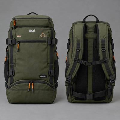 EQ1 Modular Field Equipment Backpack in deep olive, front and back