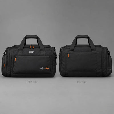 EQ1 Transit Switch Convertible Duffel in carbon black, front and back