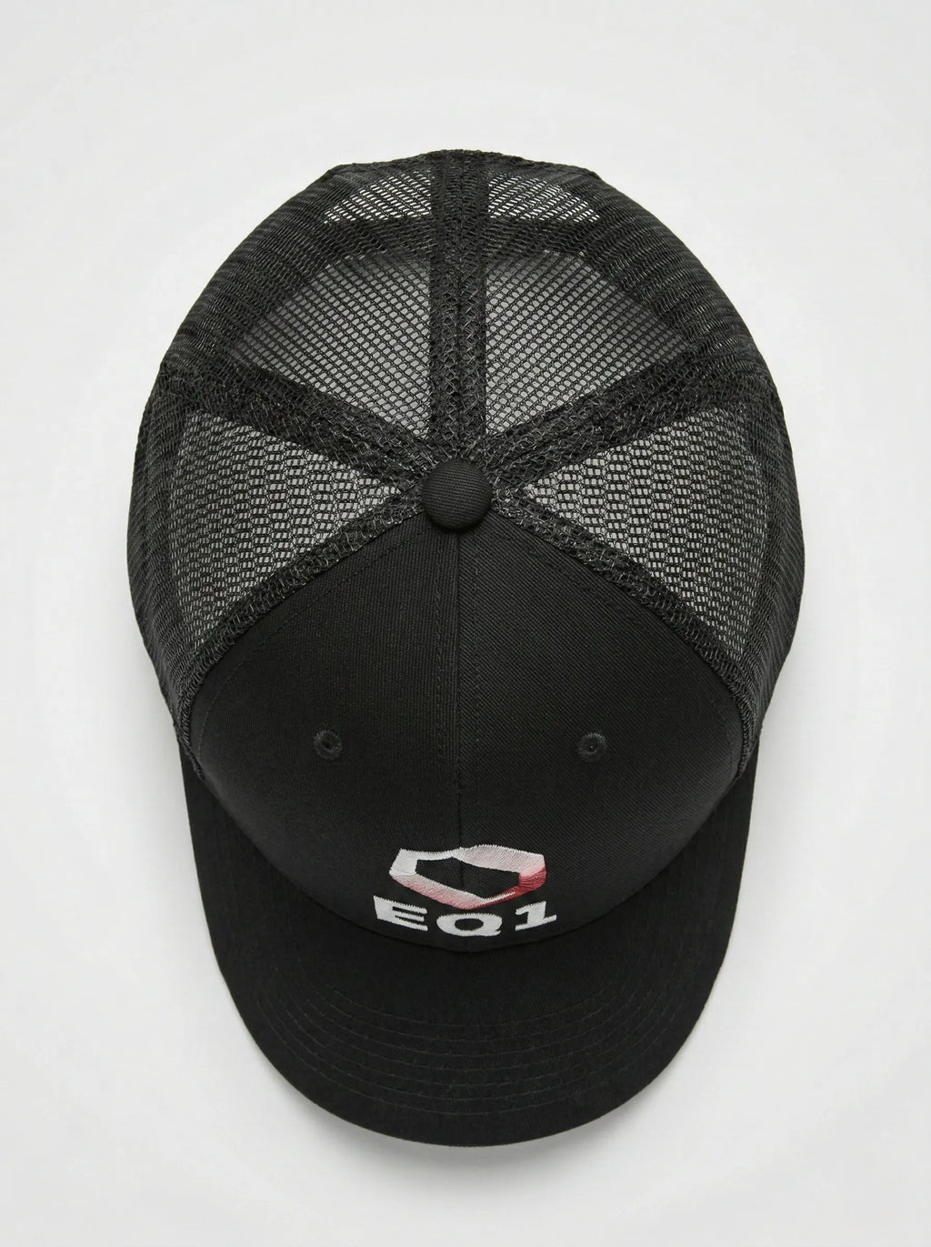 Black EQ1 trucker cap top view