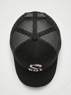 Black EQ1 trucker cap top view