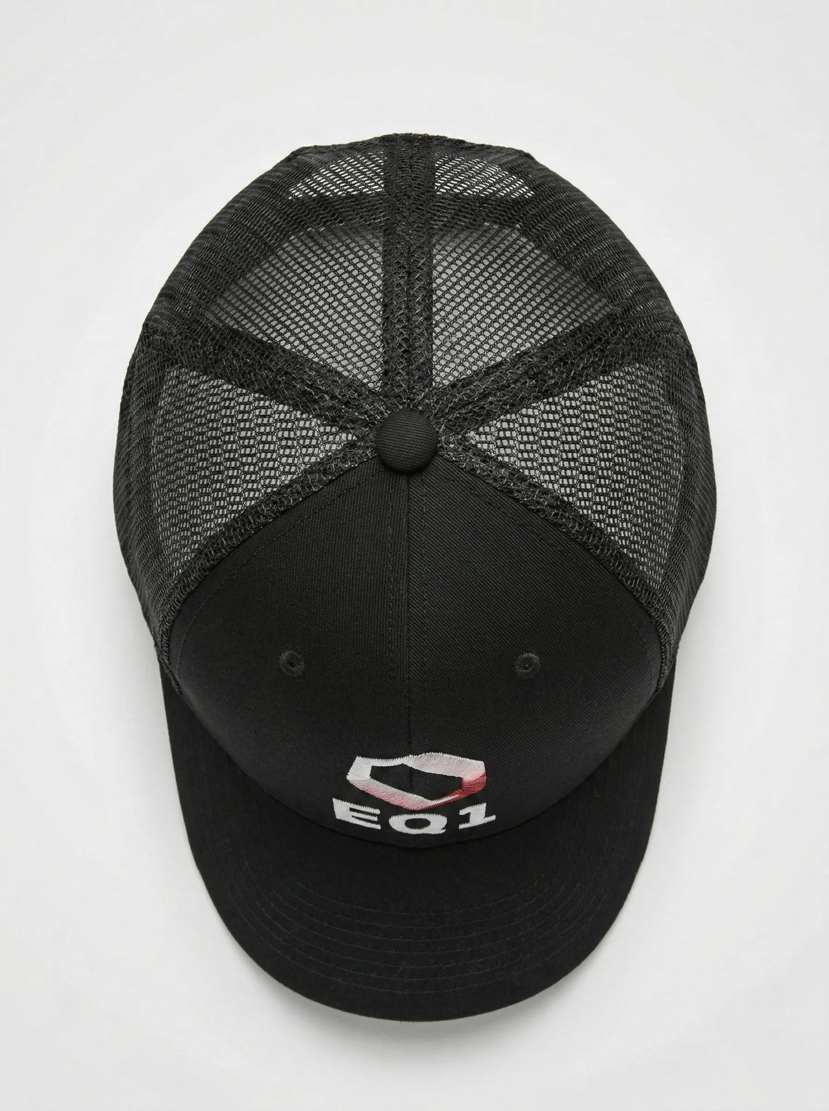 Black EQ1 trucker cap top view