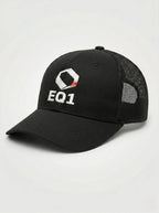 front view of black trucker cap