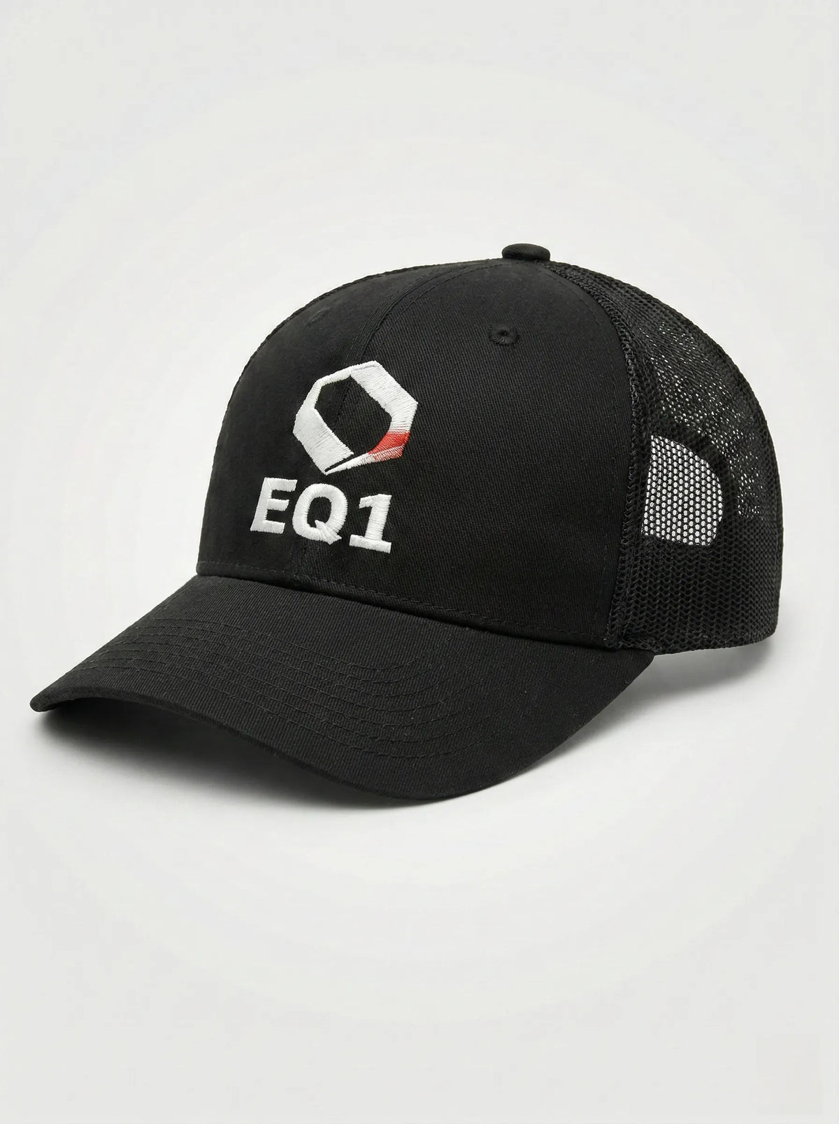 front view of black trucker cap