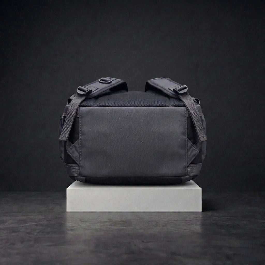Black backpack bottom view