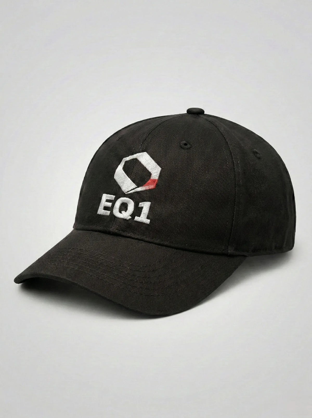 Stealth black EQ1 canvas baseball cap with clean minimalist design