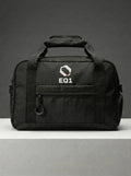 Front view of EQ1 Core Duffel bag in stealth black design
