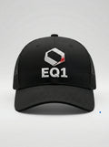 Black trucker baseball cap with breathable mesh design