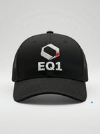 Black trucker baseball cap with breathable mesh design