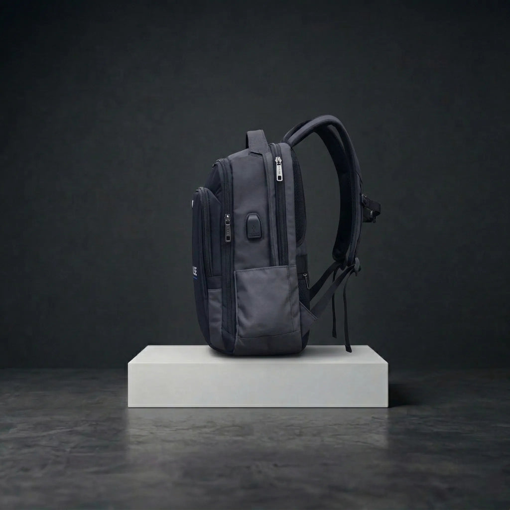 Side view of Pulse Hybrid Business Backpack with clean structure