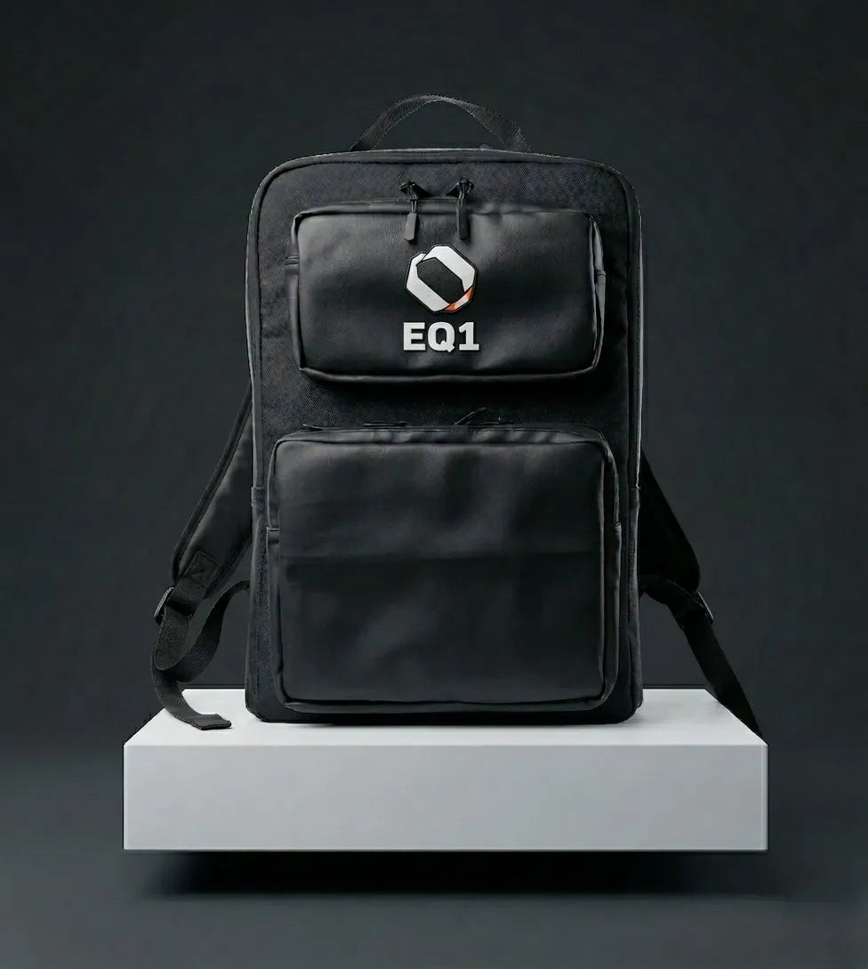 Minimal black utility backpack for travel, work, and everyday carry use