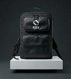 Minimal black utility backpack for travel, work, and everyday carry use