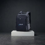 Close-up of Pulse backpack logo and front detailing