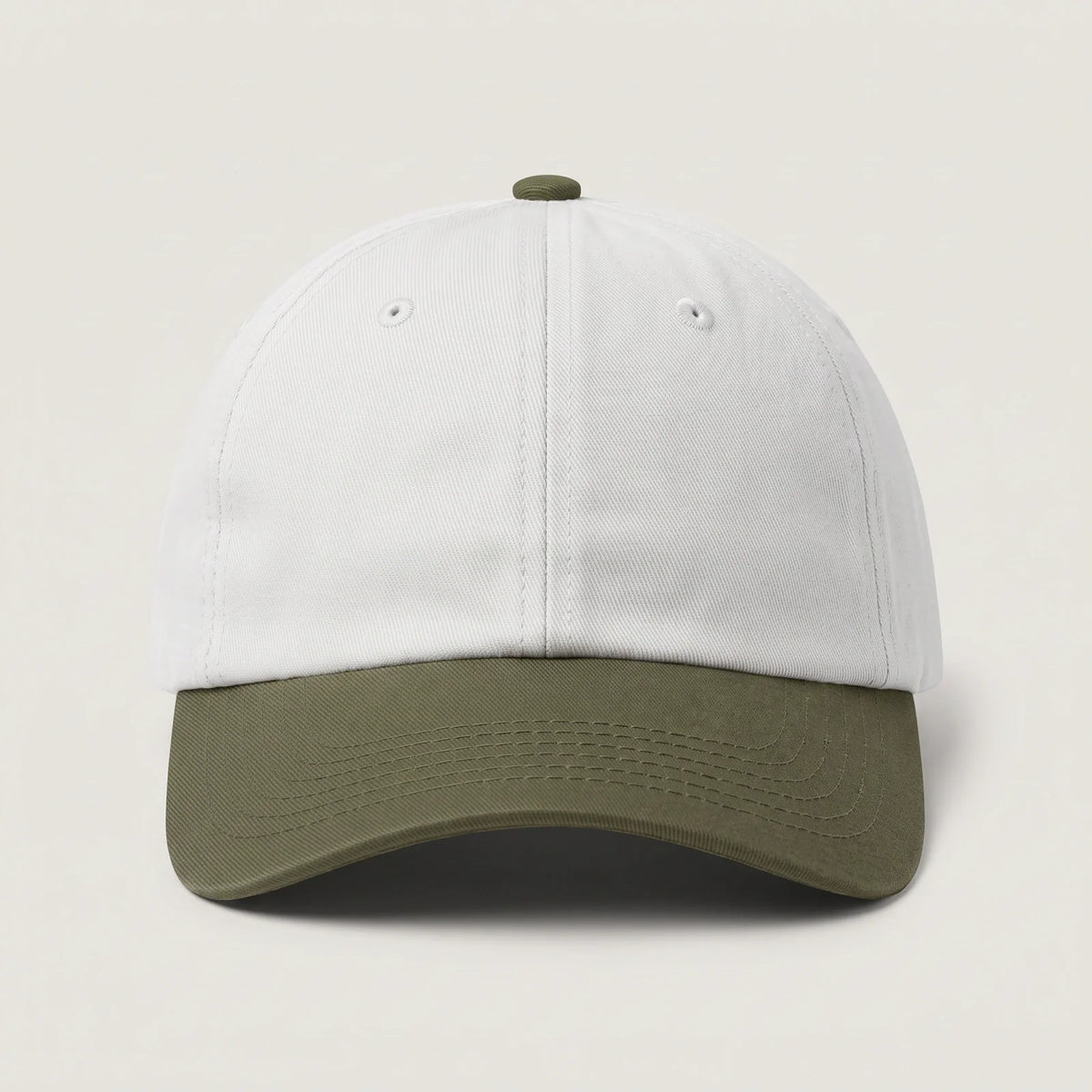 White and Olive Two Tone Dad Cap, No Logo
