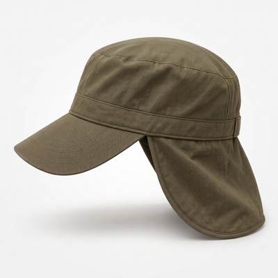 EQ1 Field Cadet Cap in olive canvas with neck flap