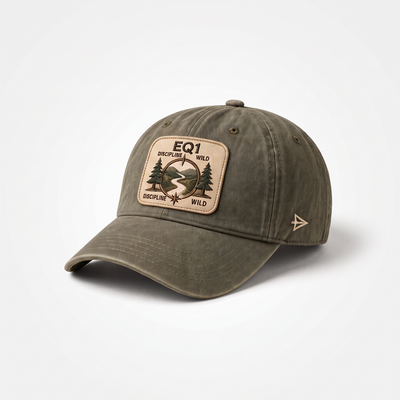 EQ1 Trail Patch Cap in washed olive cotton twill