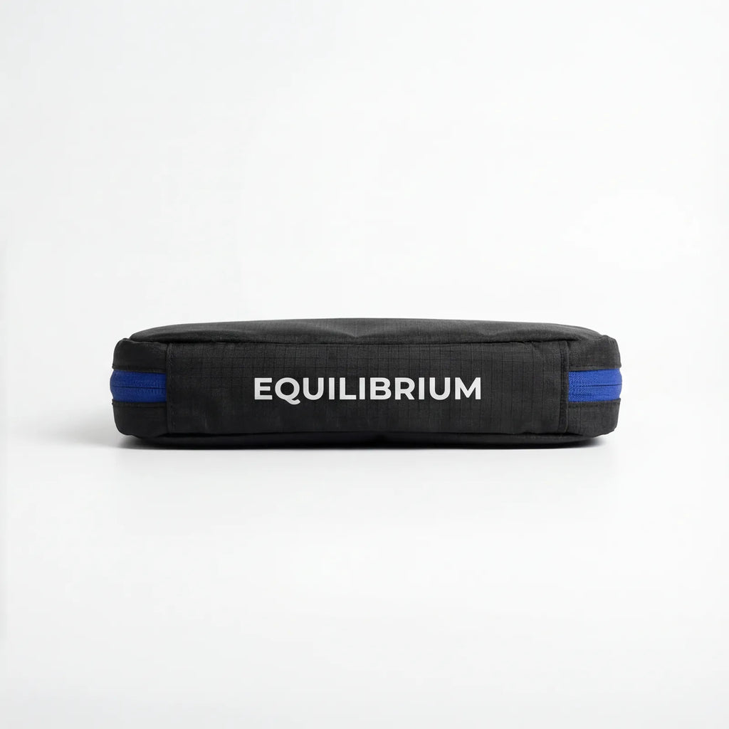 Black Equilibrium organizer pouch with durable zipper closure and slim profile