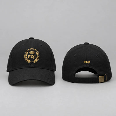EQ1 Crown Order Heritage Crest Cap in black, front and back