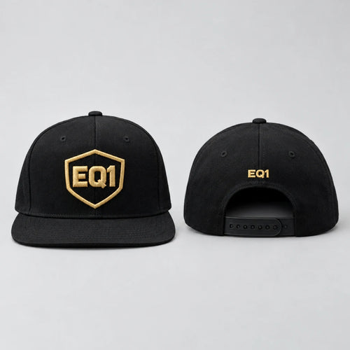 EQ1 Authority Zero High Crown Cap in black, front and back