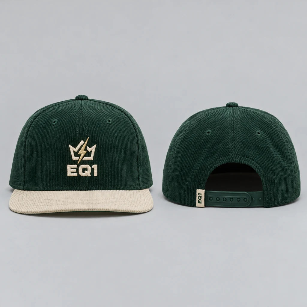 EQ1 Rebel Crown Corduroy Snapback, Forest Green / Cream