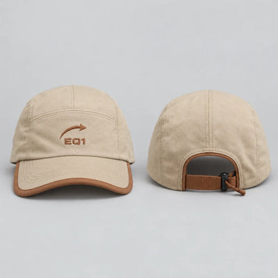 EQ1 Fold Drive Packable Cap in sand and clay, front and back