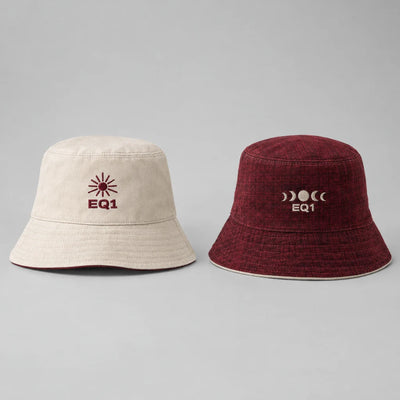 EQ1 Flip State Reversible Bucket Hat in bone and burgundy, both sides