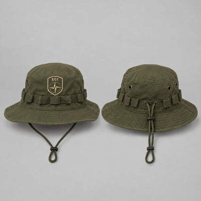 EQ1 Range Commander Boonie Hat in army olive, front and back