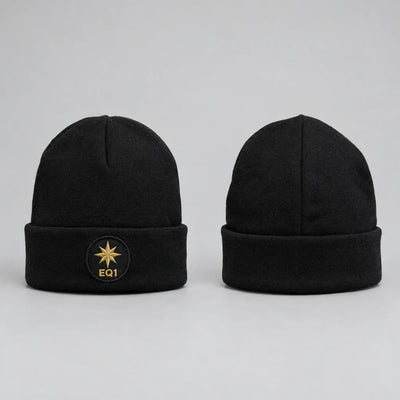 EQ1 Night Watch Cuffed Beanie in jet black, front and back