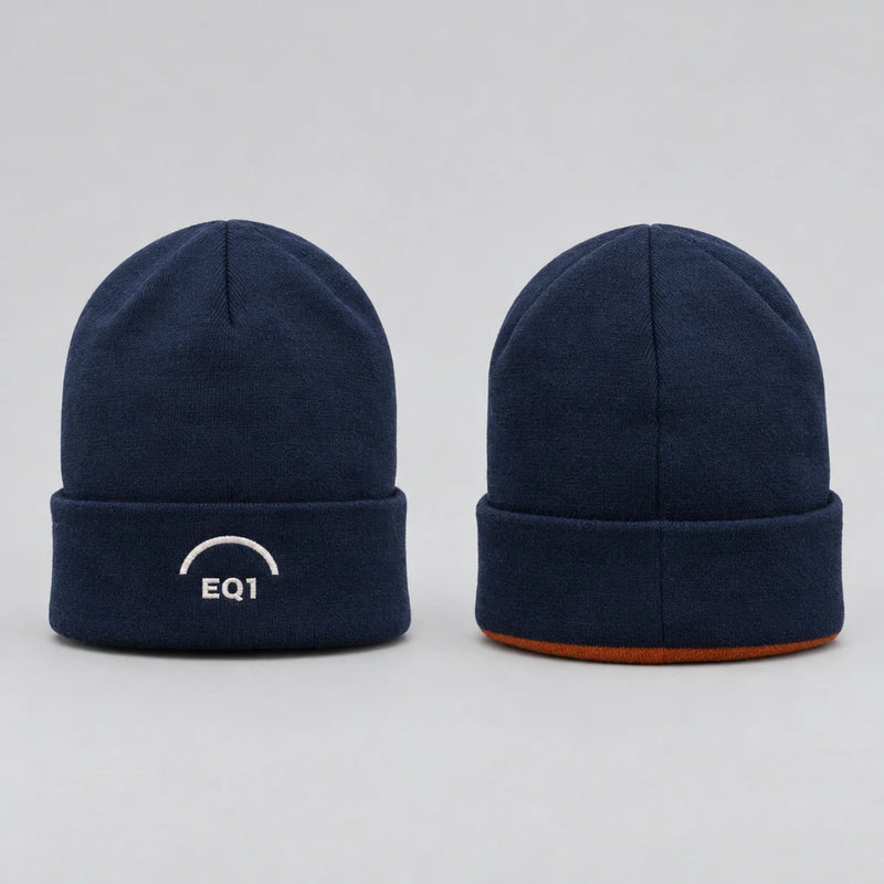 EQ1 Two Worlds Reversible Watch Cap in navy and rust, both sides