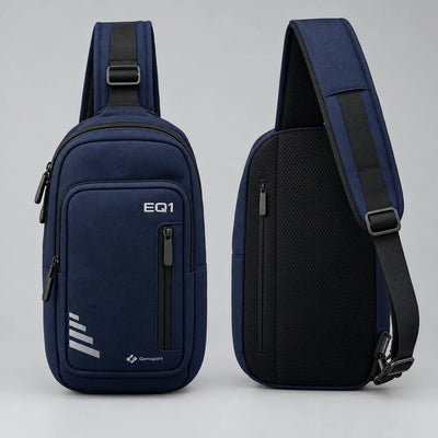 EQ1 Essential Metro Sling in deep navy, front and side