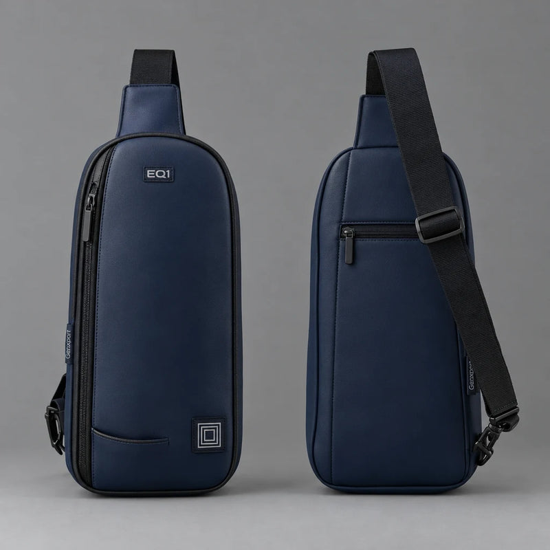 EQ1 Essential Core Sling in midnight navy, front and side