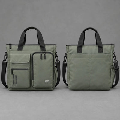 EQ1 Carry Pocket Tote in sage gray-green, front and back