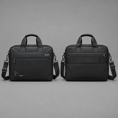EQ1 Carry Frame Briefcase in matte black, front and back