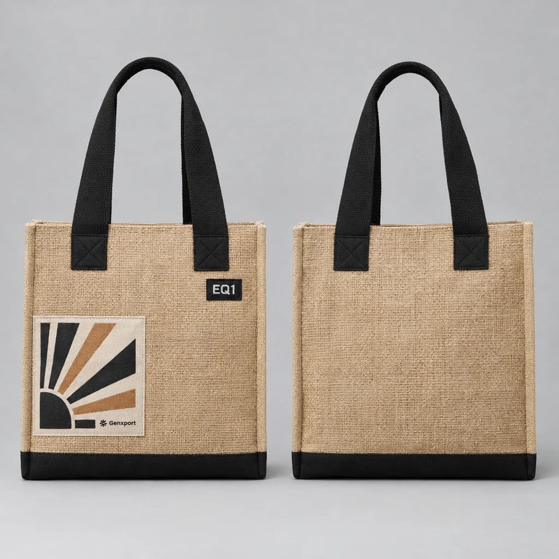 EQ1 Carry Daily Jute Tote in natural sand, front and back