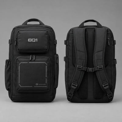 EQ1 Modular Block Backpack in matte black, front and back